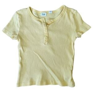 GAP Short Sleeve Crew Neck 5 Buttons at Front Yellow S